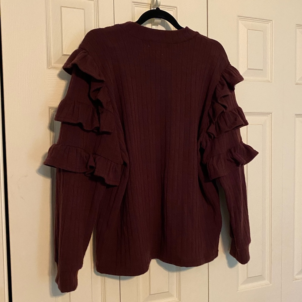 Burgundy High Neck Ruffle Sweater - Picture 6 of 6
